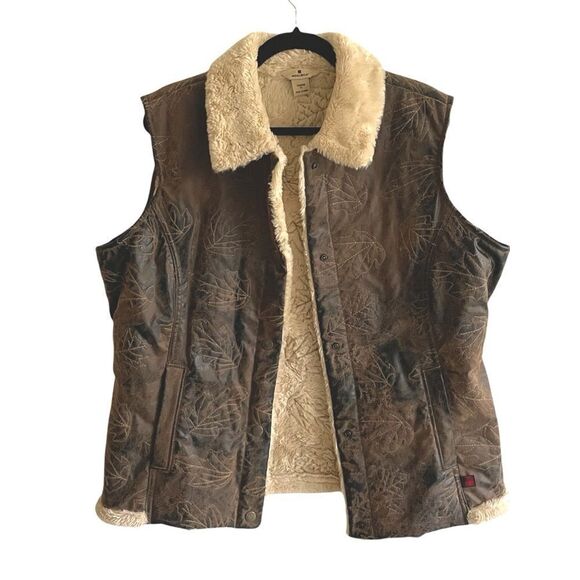 WOOLRICH Faux Leather Fur Sleeveless Vest Brown XL - Picture 1 of 7